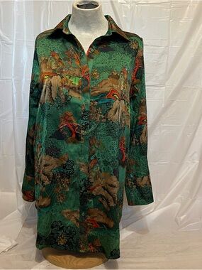 VICI Green Printed Shirt Dress Mini Tunic XS Button Down Boho